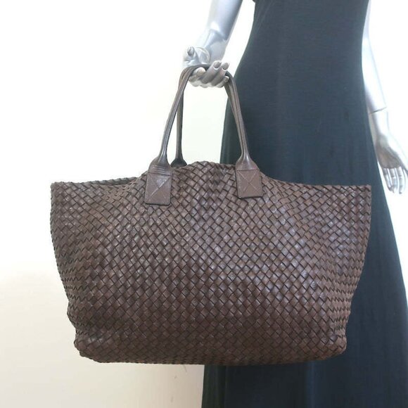 Bottega Veneta Handbags - Bottega Veneta Cabat Medium Tote Dark Brown Intrecciato Leather